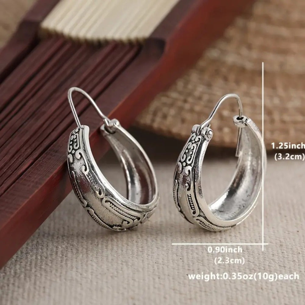 Dangle Earrings for Women - Boho Set 4 Pairs for - Engraved Unique Pattern Bohemian , Silver Statement - product detail view