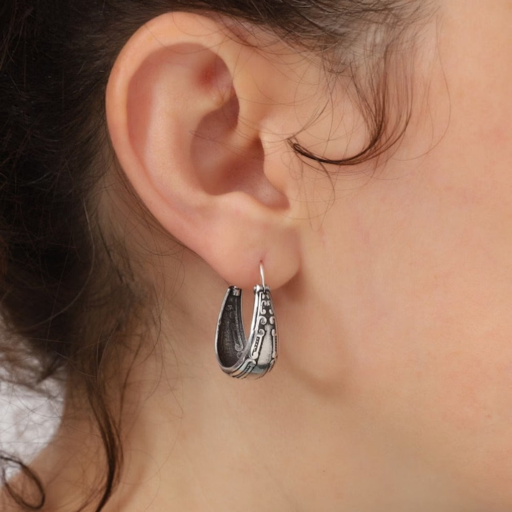 Dangle Earrings for Women - Boho Set 4 Pairs for - Engraved Unique Pattern Bohemian , Silver Statement - product detail view