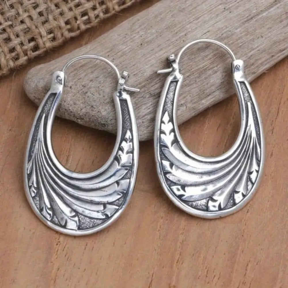 Dangle Earrings for Women - Boho Set 4 Pairs for - Engraved Unique Pattern Bohemian , Silver Statement - product detail view