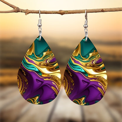Dangle Earrings for Women - Boho Teardrop Drop Set 4 Pairs - Rainbow Gradient Acrylic Faux Marble - product detail view 7
