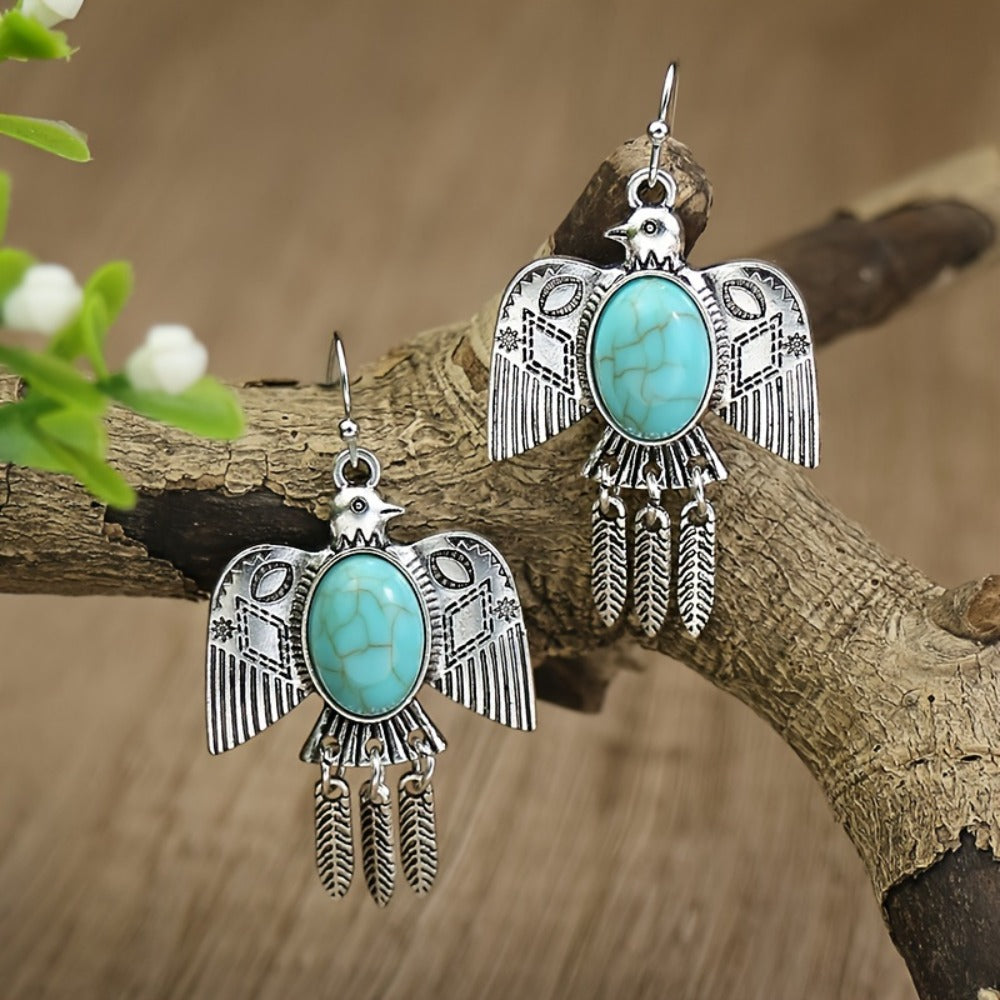 Dangle Earrings for Women - Boho Turquoise Set 15 Pairs - Ethnic Vintage Acrylic Drop for - Bohemian - product detail view 2