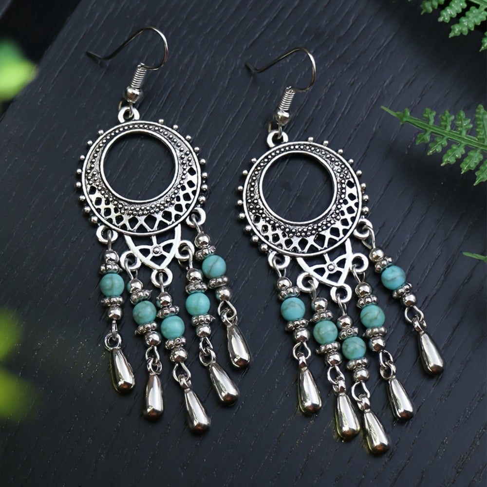 Dangle Earrings for Women - Boho Turquoise Set 15 Pairs - Ethnic Vintage Acrylic Drop for - Bohemian - product detail view 7