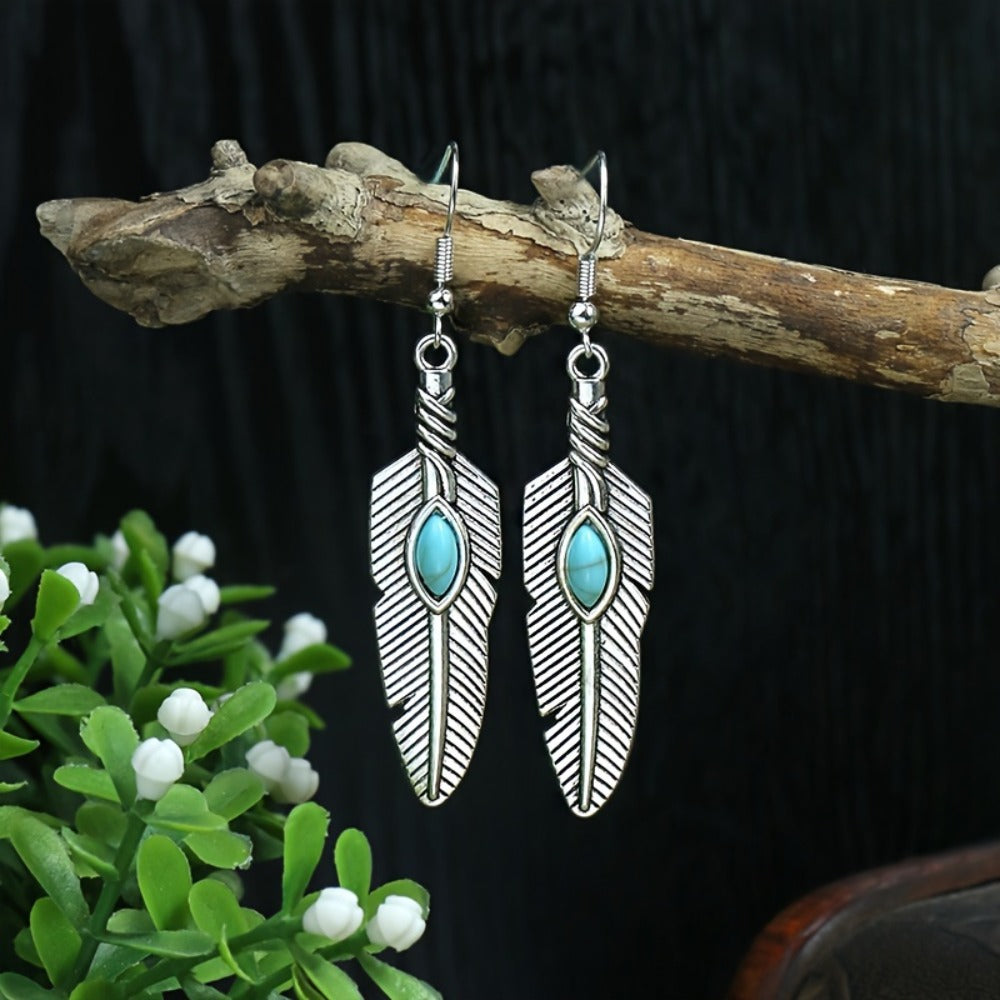 Dangle Earrings for Women - Boho Turquoise Set 15 Pairs - Ethnic Vintage Acrylic Drop for - Bohemian - product detail view 10