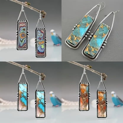 Dangle Earrings for Women - Boho Turquoise Set for - 4 Pairs Vintage Bohemian Rectangular Drop with - main product view