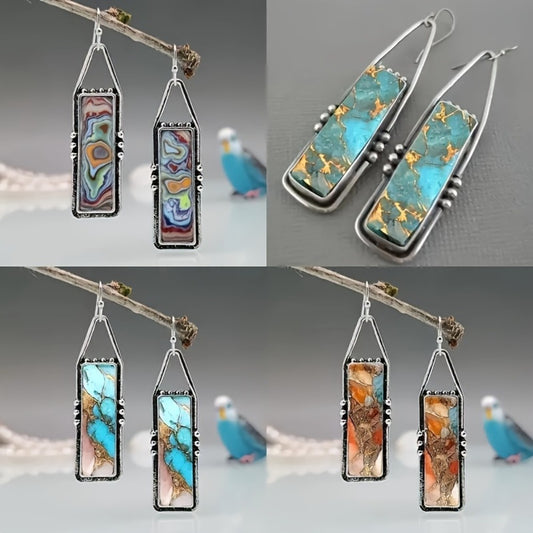 Dangle Earrings for Women - Boho Turquoise Set for - 4 Pairs Vintage Bohemian Rectangular Drop with - main product view