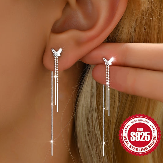 Dangle Earrings for Women - Butterfly Tassel S925 Sterling Silver Hypoallergenic Drop for Elegant Cute - main product view
