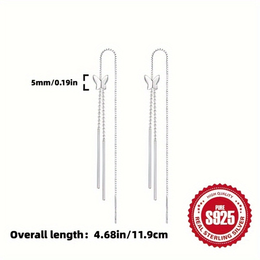 Dangle Earrings for Women - Butterfly Tassel S925 Sterling Silver Hypoallergenic Drop for Elegant Cute - product detail view