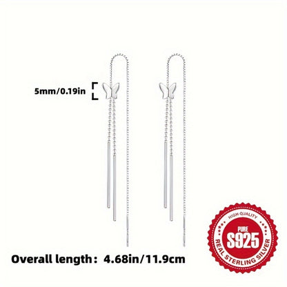 Dangle Earrings for Women - Butterfly Tassel S925 Sterling Silver Hypoallergenic Drop for Elegant Cute - product detail view