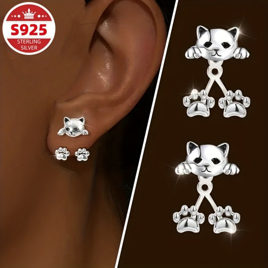 Dangle Earrings for Women - Cat Paw S925 Sterling Silver Hypoallergenic Cute Creative Design Cat Lover - main product view