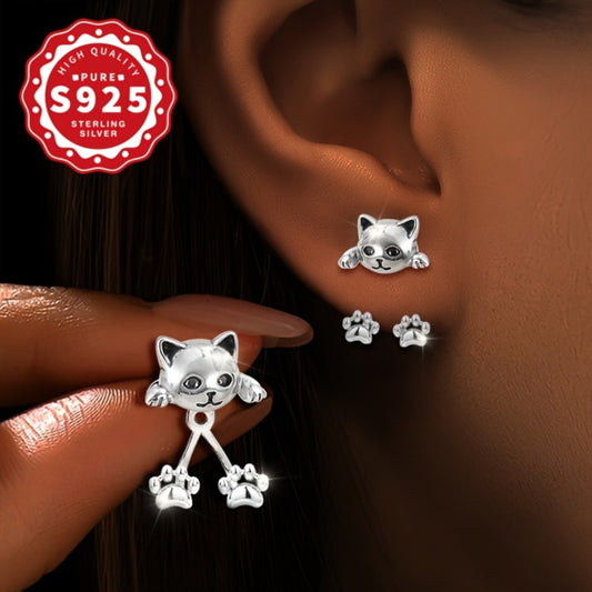 Dangle Earrings for Women - Cat Paw S925 Sterling Silver Hypoallergenic Cute Cartoon Design for Girls - main product view