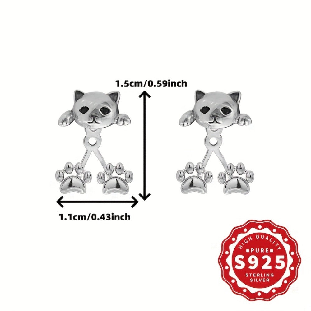 Dangle Earrings for Women - Cat Paw S925 Sterling Silver Hypoallergenic Cute Cartoon Design for Girls - product detail view 9