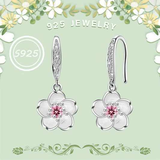 Dangle Earrings for Women - Cherry Blossom Flower for - 925 Sterling Silver Pink Zirconia Peach - main product view
