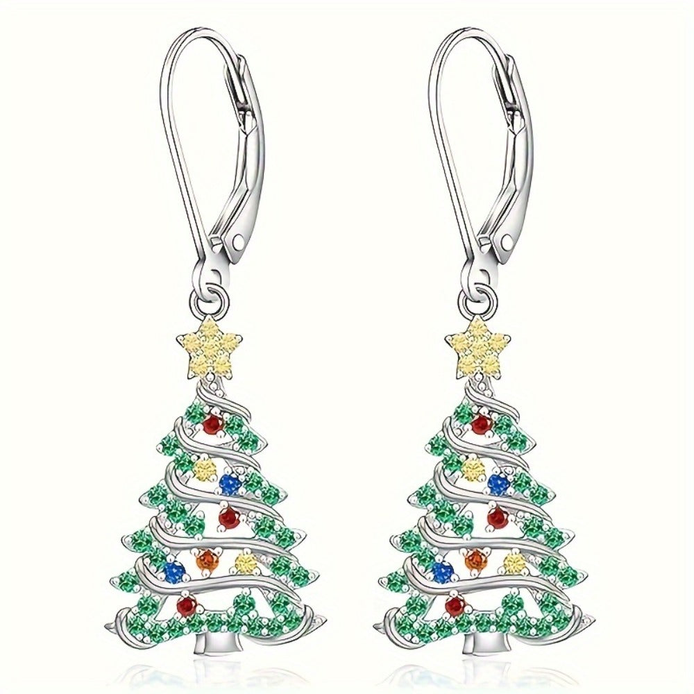 Dangle Earrings for Women - Christmas Tree Drop, Colorful Holiday Dangles - product detail view 2