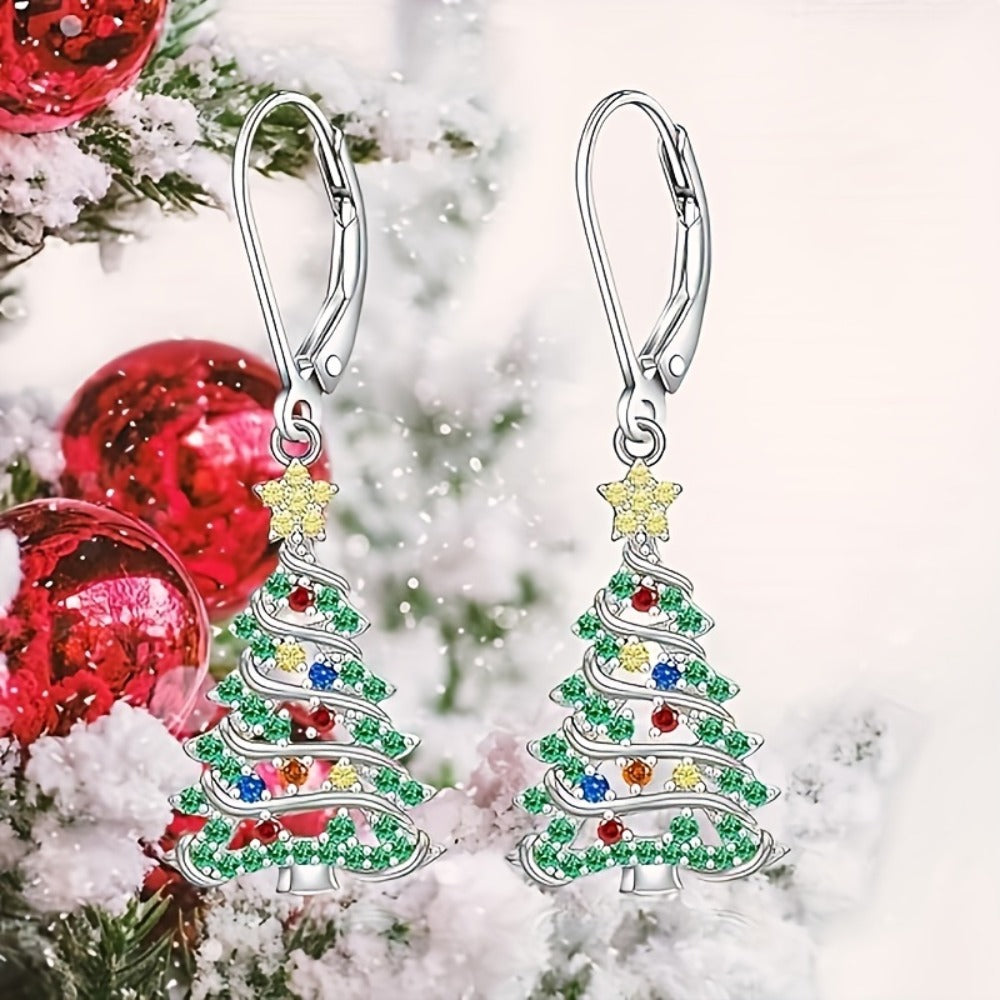 Dangle Earrings for Women - Christmas Tree Drop, Colorful Holiday Dangles - product detail view 3
