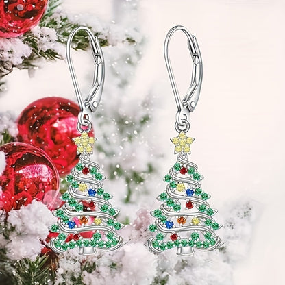 Dangle Earrings for Women - Christmas Tree Drop, Colorful Holiday Dangles - product detail view 3