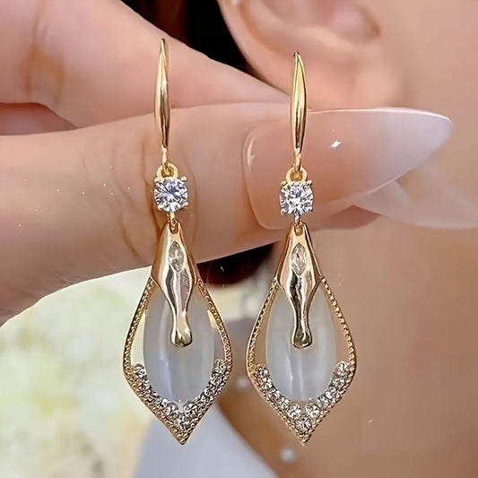Dangle Earrings for Women - Crystal Teardrop Set 2 Pairs Cat Eye & Purple Crystal Drop for , Elegant - main product view
