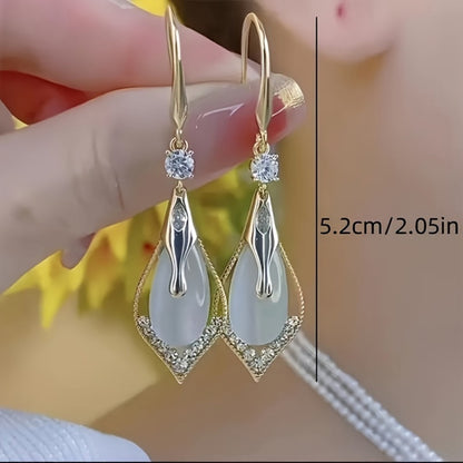 Dangle Earrings for Women - Crystal Teardrop Set 2 Pairs Cat Eye & Purple Crystal Drop for , Elegant - product detail view 5