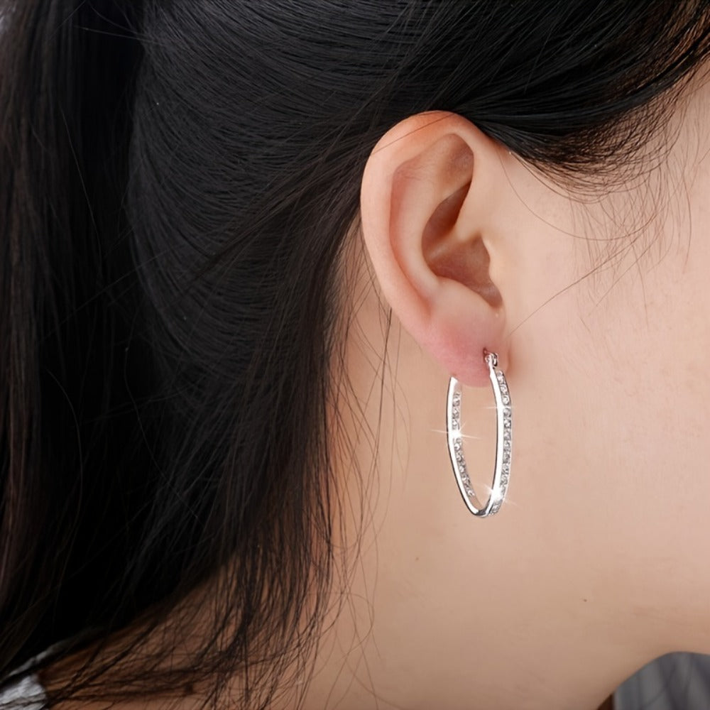 Dangle Earrings for Women - Drop 925 Sterling Silver Large Shiny Cubic Zirconia CZ Statement for - product detail view 3