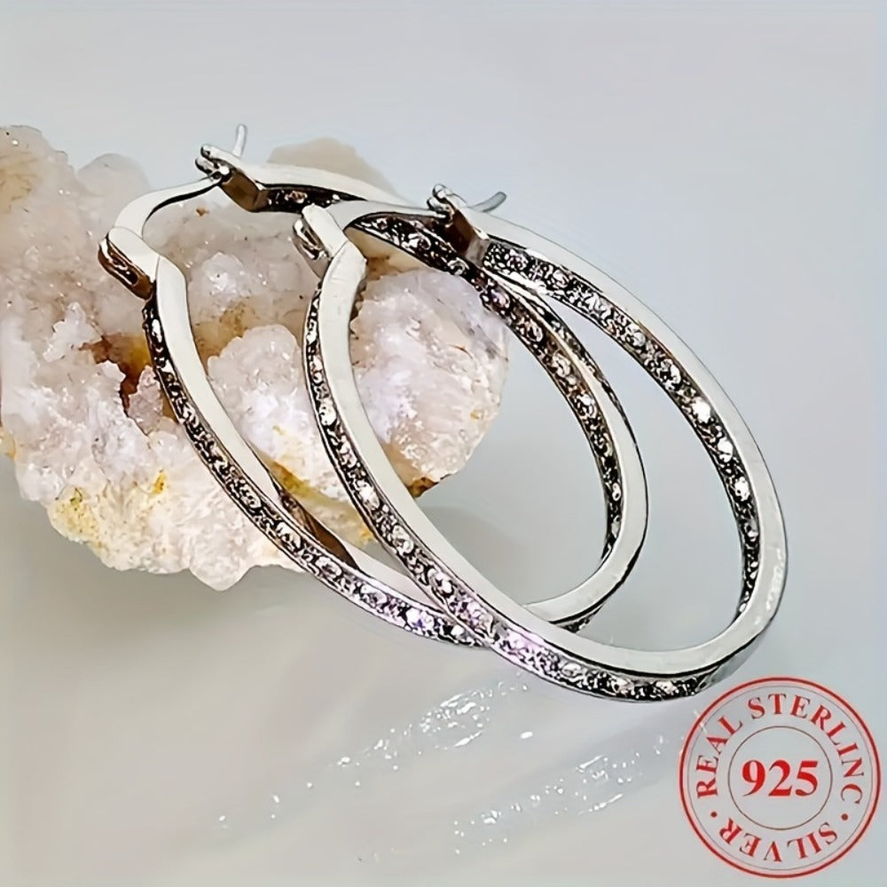 Dangle Earrings for Women - Drop 925 Sterling Silver Large Shiny Cubic Zirconia CZ Statement for - product detail view 6