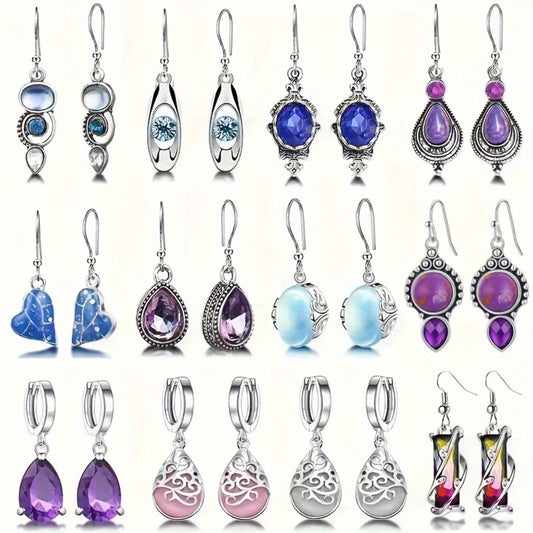 Dangle Earrings for Women - Earring Set 12 Pairs Moonstone Cat Eye Water Drop Pendant for Boho Elegant - main product view