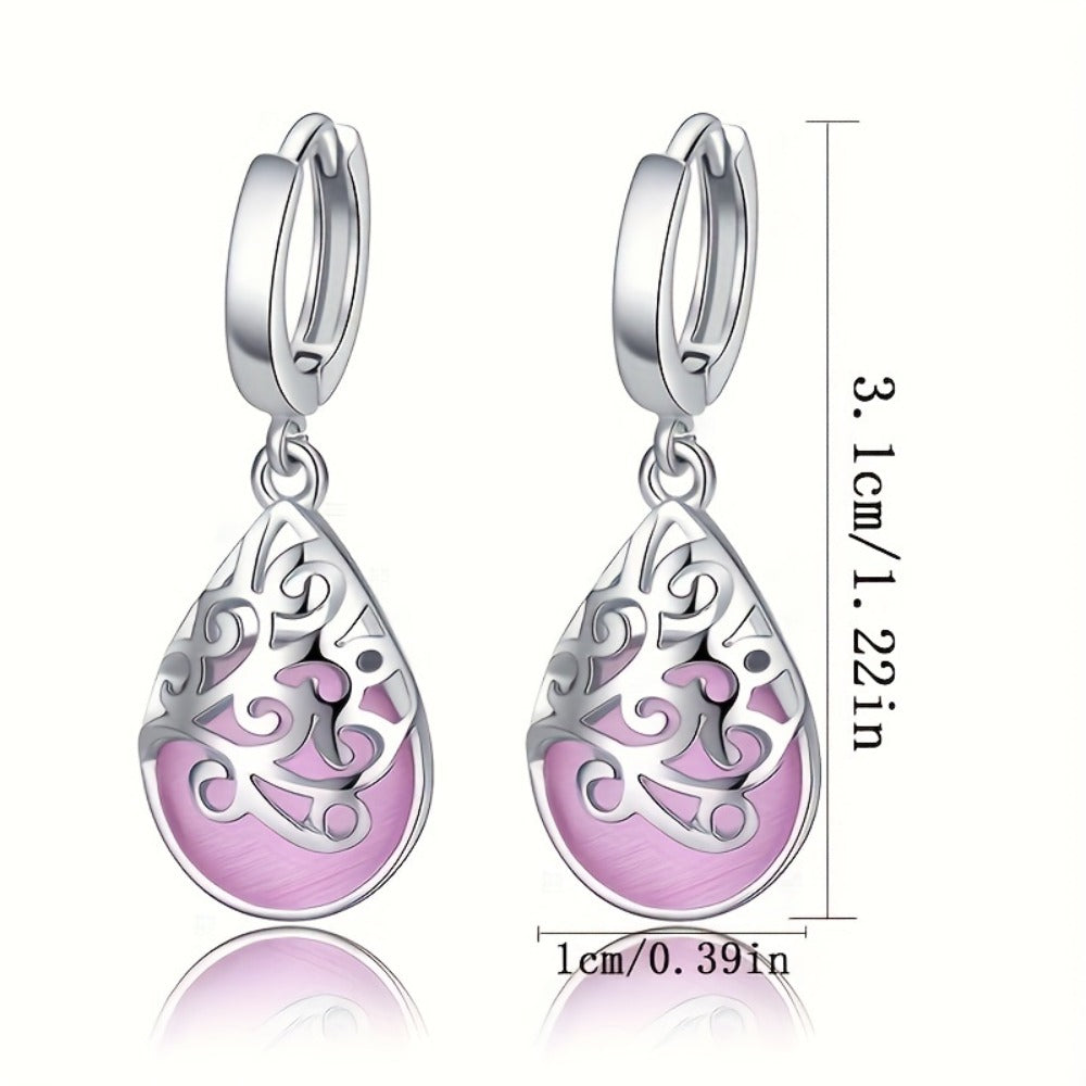 Dangle Earrings for Women - Earring Set 12 Pairs Moonstone Cat Eye Water Drop Pendant for Boho Elegant - product detail view