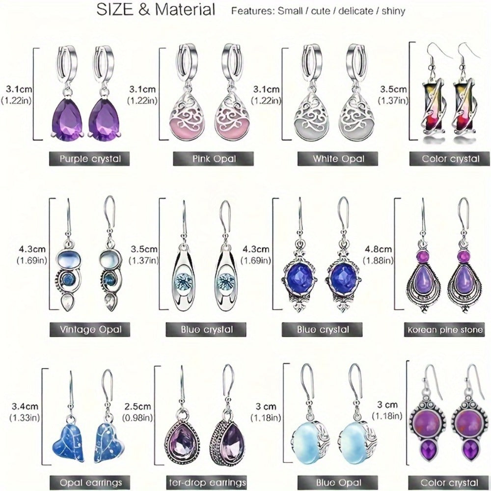 Dangle Earrings for Women - Earring Set 12 Pairs Moonstone Cat Eye Water Drop Pendant for Boho Elegant - product detail view