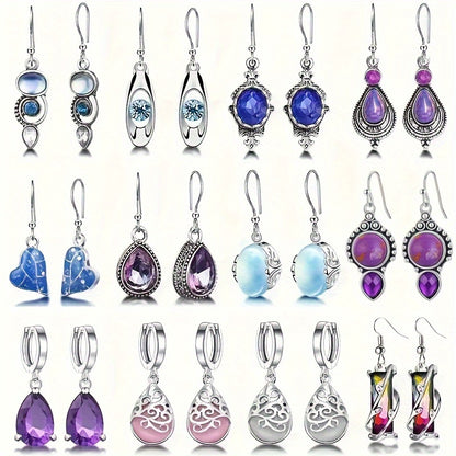 Dangle Earrings for Women - Earring Set 12 Pairs Moonstone Cat Eye Water Drop Pendant for Boho Elegant - product detail view
