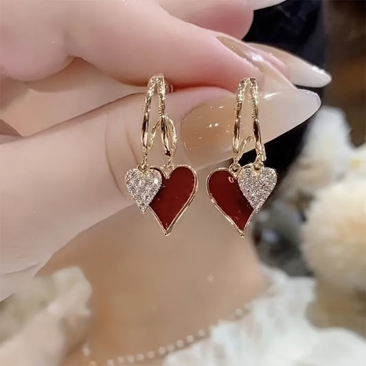 Dangle Earrings for Women - Heart for 925 Silver Plated Sparkling Red Heart Pendant Drop , Romantic - main product view