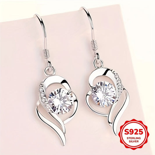 Dangle Earrings for Women - Moissanite Heart Drop S925 Sterling Silver - Love Heart for , Diamond - main product view