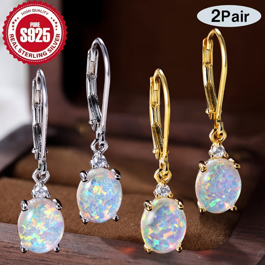 Dangle Earrings for Women - Opal 2 Pairs for - Sparkling Hypoallergenic Drop in Silver & Gold - main product view