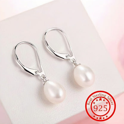 Dangle Earrings for Women - Pearl Drop 925 Sterling Silver Freshwater Pearl , French Elegant Lobster - main product view