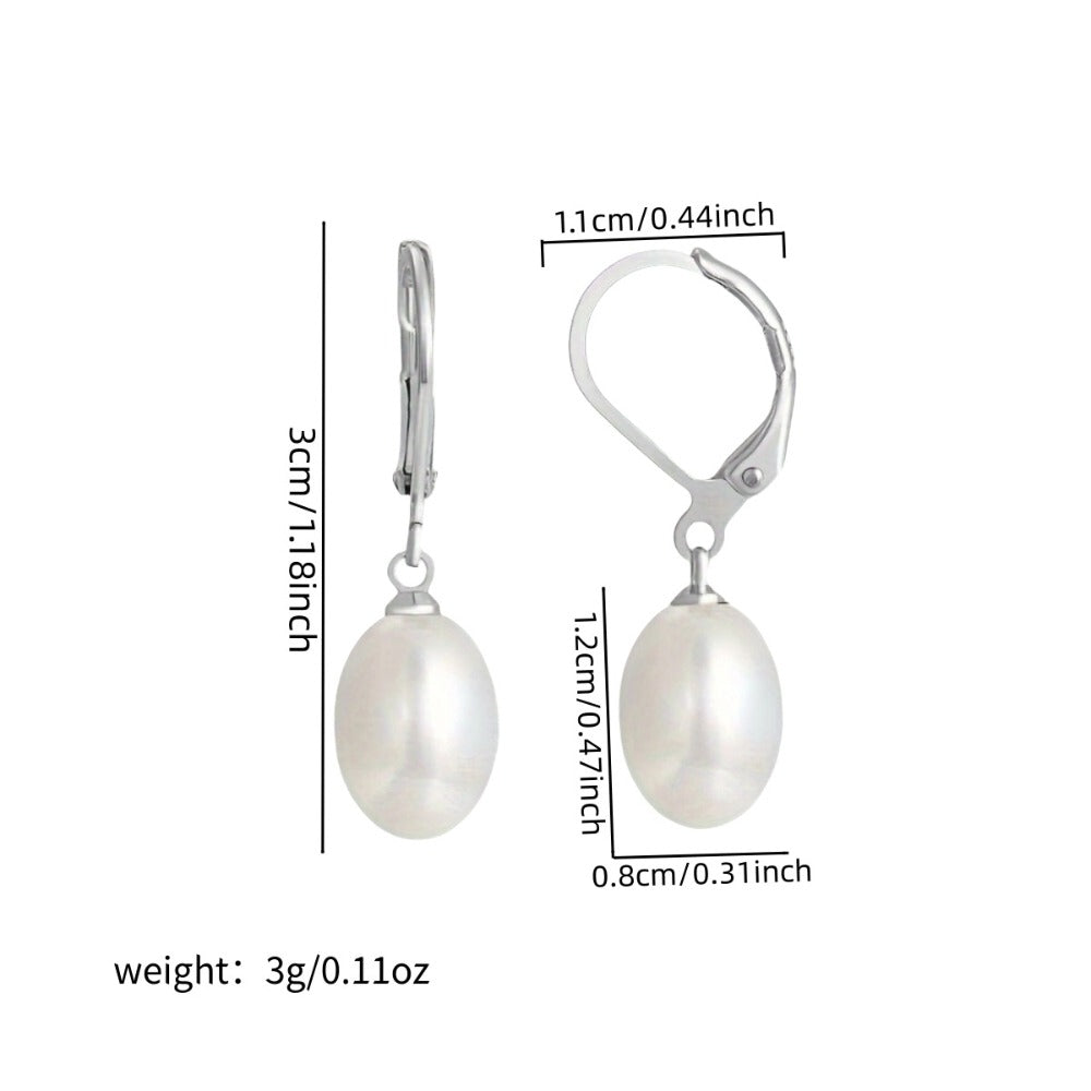 Dangle Earrings for Women - Pearl Drop 925 Sterling Silver Freshwater Pearl , French Elegant Lobster - product detail view 4