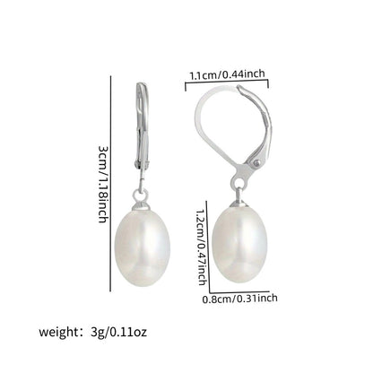 Dangle Earrings for Women - Pearl Drop 925 Sterling Silver Freshwater Pearl , French Elegant Lobster - product detail view 4