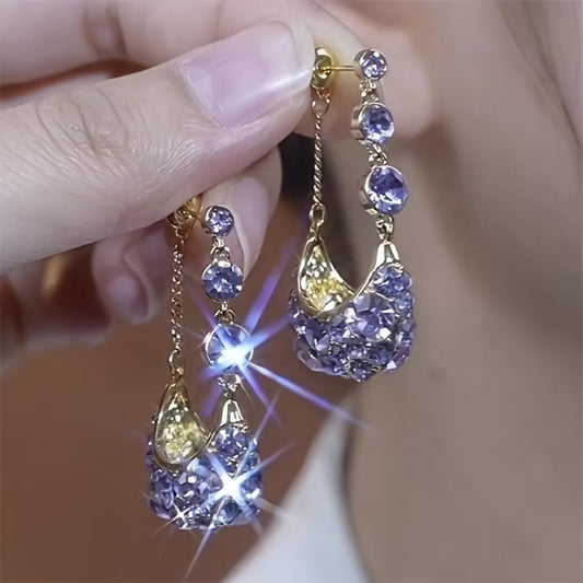 Dangle Earrings for Women - Purple Drop Vintage Style Antique Gold Basket with 925 Sterling Silver - main product view