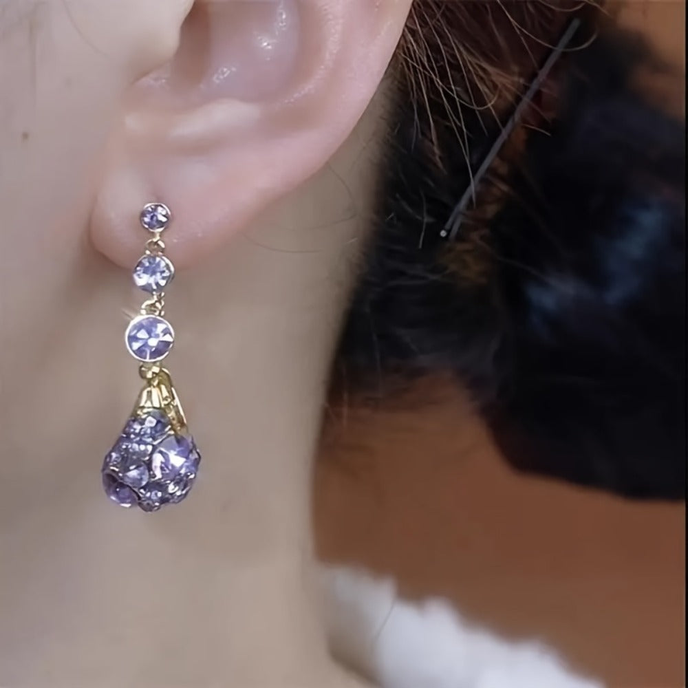 Dangle Earrings for Women - Purple Drop Vintage Style Antique Gold Basket with 925 Sterling Silver - product detail view 4