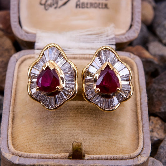 Dangle Earrings for Women - Red Gemstone Drop for Gold Copper Pendant with Classic Red Faux Stone - main product view