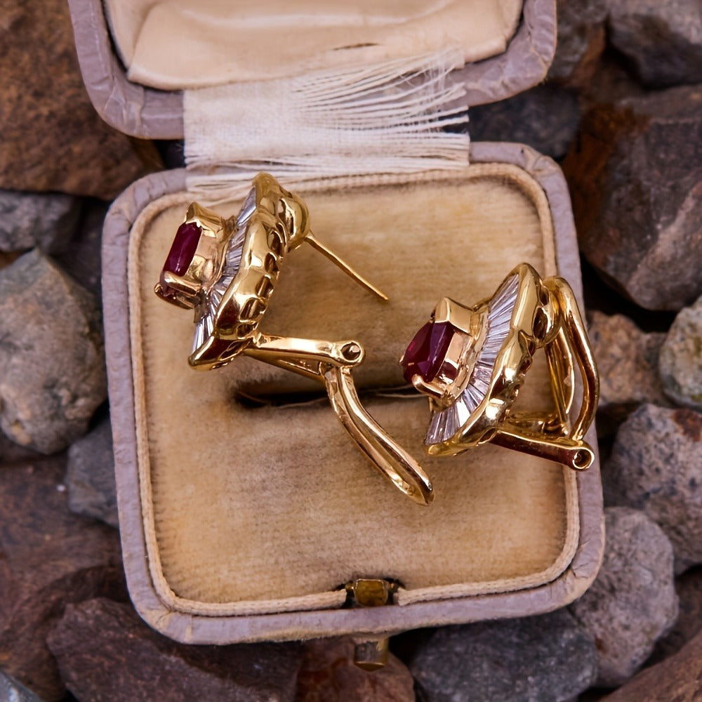 Dangle Earrings for Women - Red Gemstone Drop for Gold Copper Pendant with Classic Red Faux Stone - product detail view 3