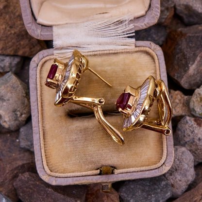 Dangle Earrings for Women - Red Gemstone Drop for Gold Copper Pendant with Classic Red Faux Stone - product detail view 3