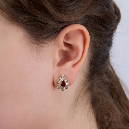 Dangle Earrings for Women - Red Gemstone Drop for Gold Copper Pendant with Classic Red Faux Stone - product detail view 5