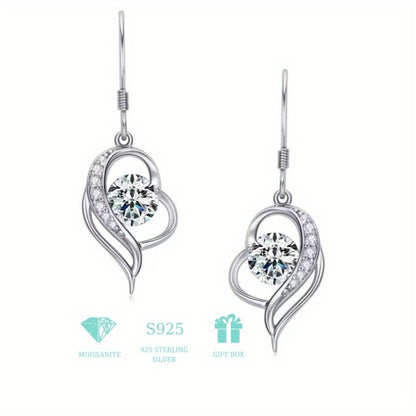 Dangle Earrings for Women - S925 Moissanite Heart Drop Sterling Silver Sparkling for Elegant Fine - main product view