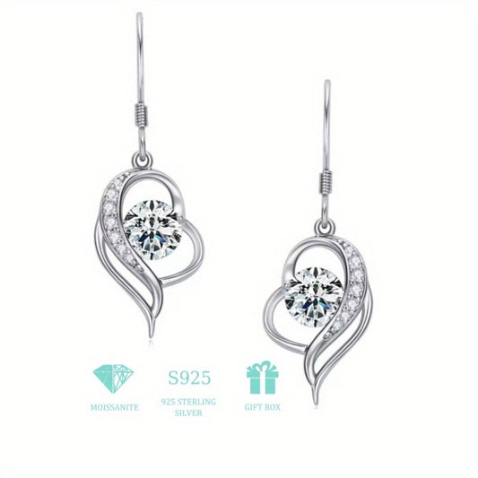 Dangle Earrings for Women - S925 Moissanite Heart Drop Sterling Silver Sparkling for Elegant Fine - main product view