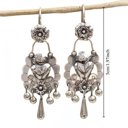 Dangle Earrings for Women - S925 Sterling Silver Bohemian Vintage Ethnic Retro Drop for Antique Silver - product detail view