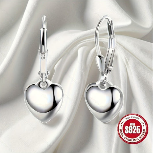 Dangle Earrings for Women - S925 Sterling Silver Heart Elegant Minimalist Heart-Shaped for , 3g - main product view