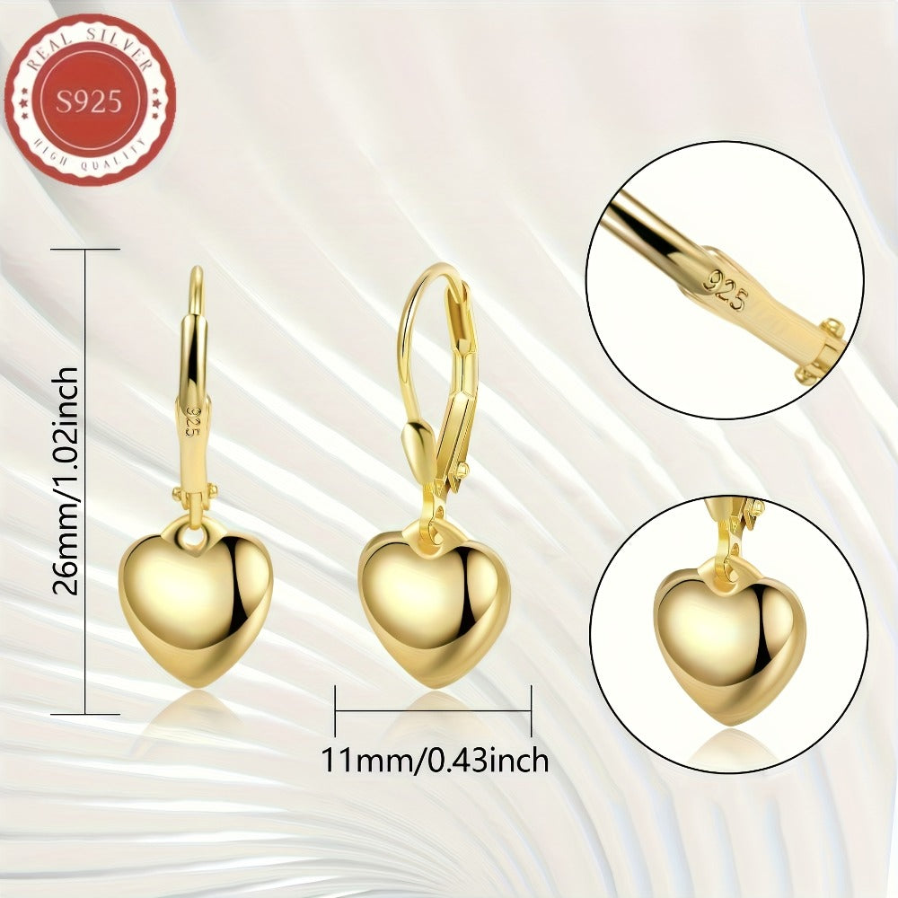 Dangle Earrings for Women - S925 Sterling Silver Heart Elegant Minimalist Heart-Shaped for , 3g - product detail view 5