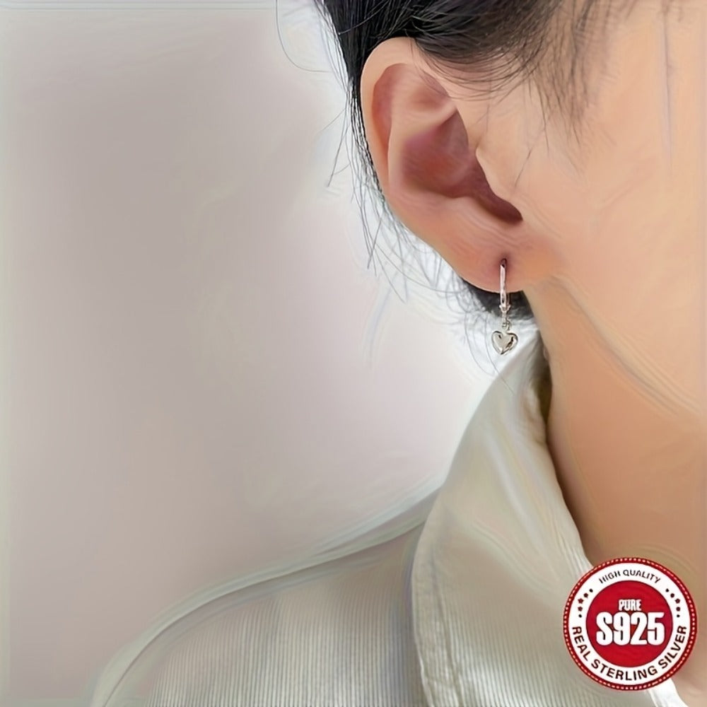 Dangle Earrings for Women - S925 Sterling Silver Heart Elegant Minimalist Heart-Shaped for , 3g - product detail view 8