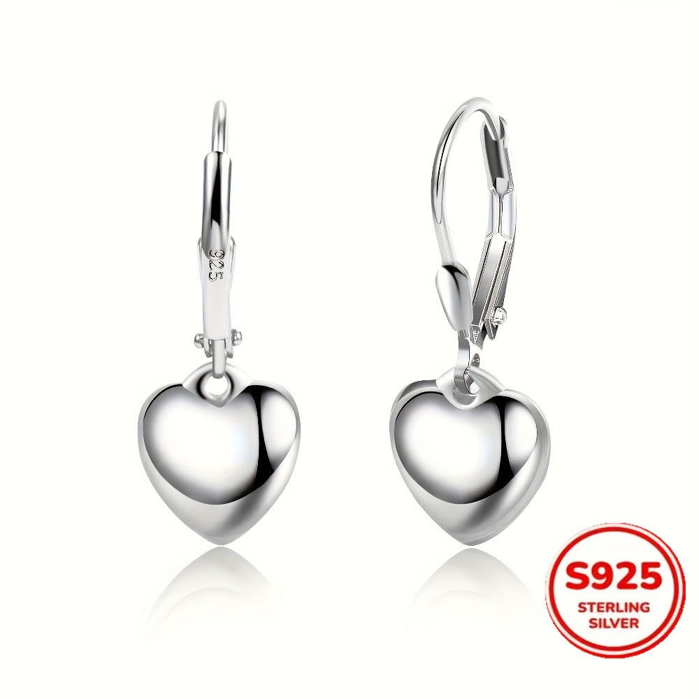 Dangle Earrings for Women - S925 Sterling Silver Heart Elegant Minimalist Heart-Shaped for , 3g - product detail view 10