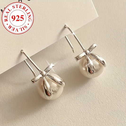 Dangle Earrings for Women - S925 Sterling Silver Pearl for - Platinum Plated Imitation Freshwater - main product view