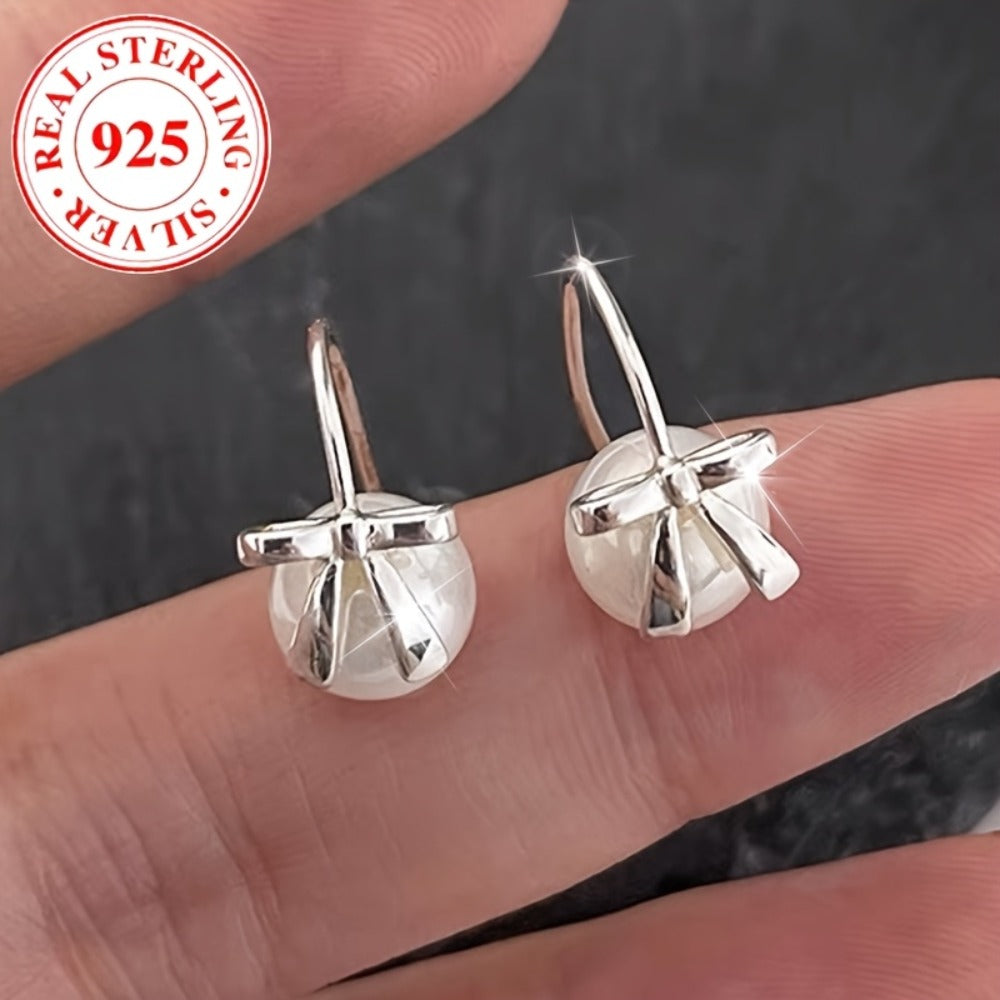 Dangle Earrings for Women - S925 Sterling Silver Pearl for - Platinum Plated Imitation Freshwater - product detail view 5