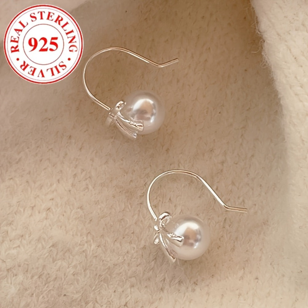 Dangle Earrings for Women - S925 Sterling Silver Pearl for - Platinum Plated Imitation Freshwater - product detail view 7