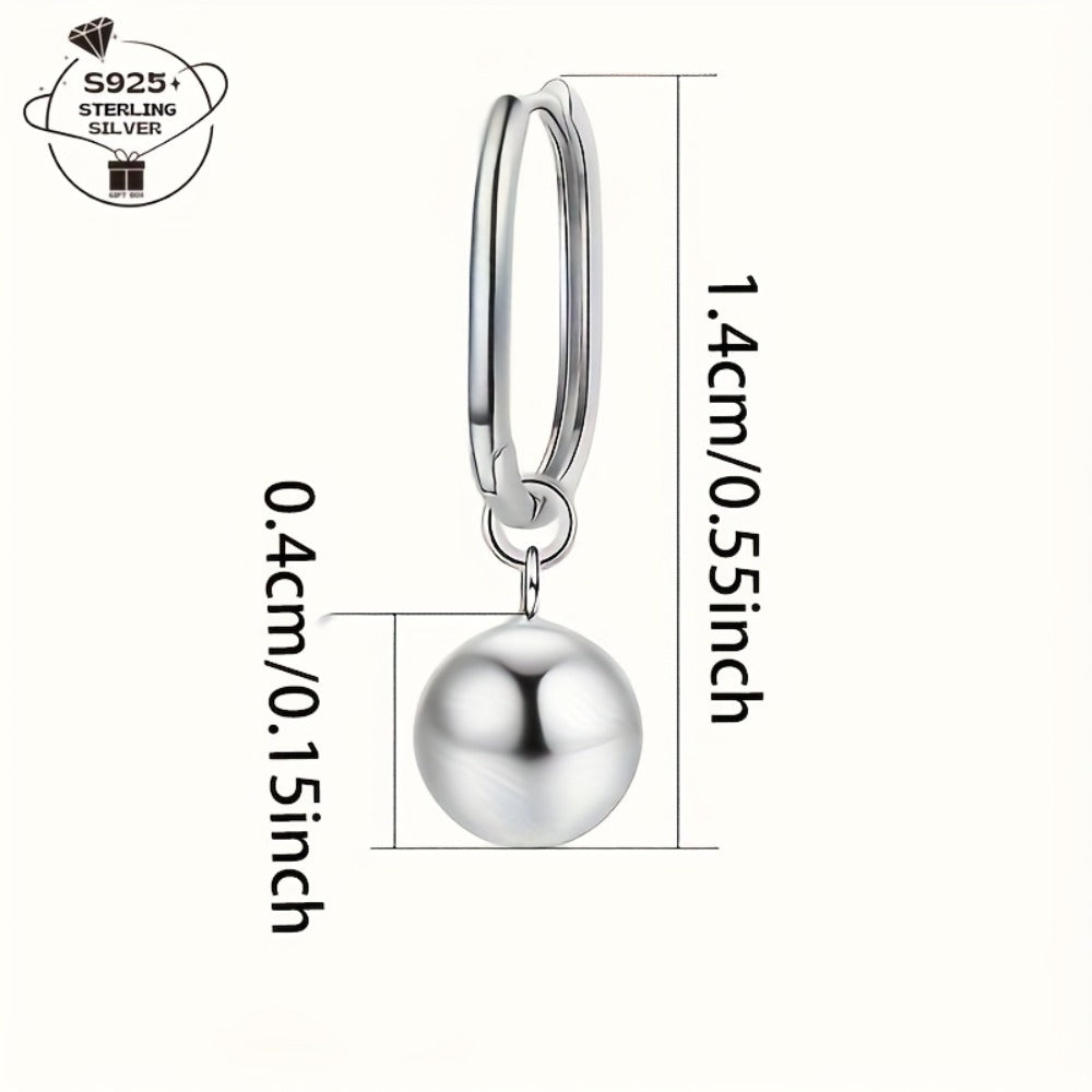 Dangle Earrings for Women - S925 Sterling Silver Round Bead Pendant for - Geometric Glossy Large Ball - product detail view 5